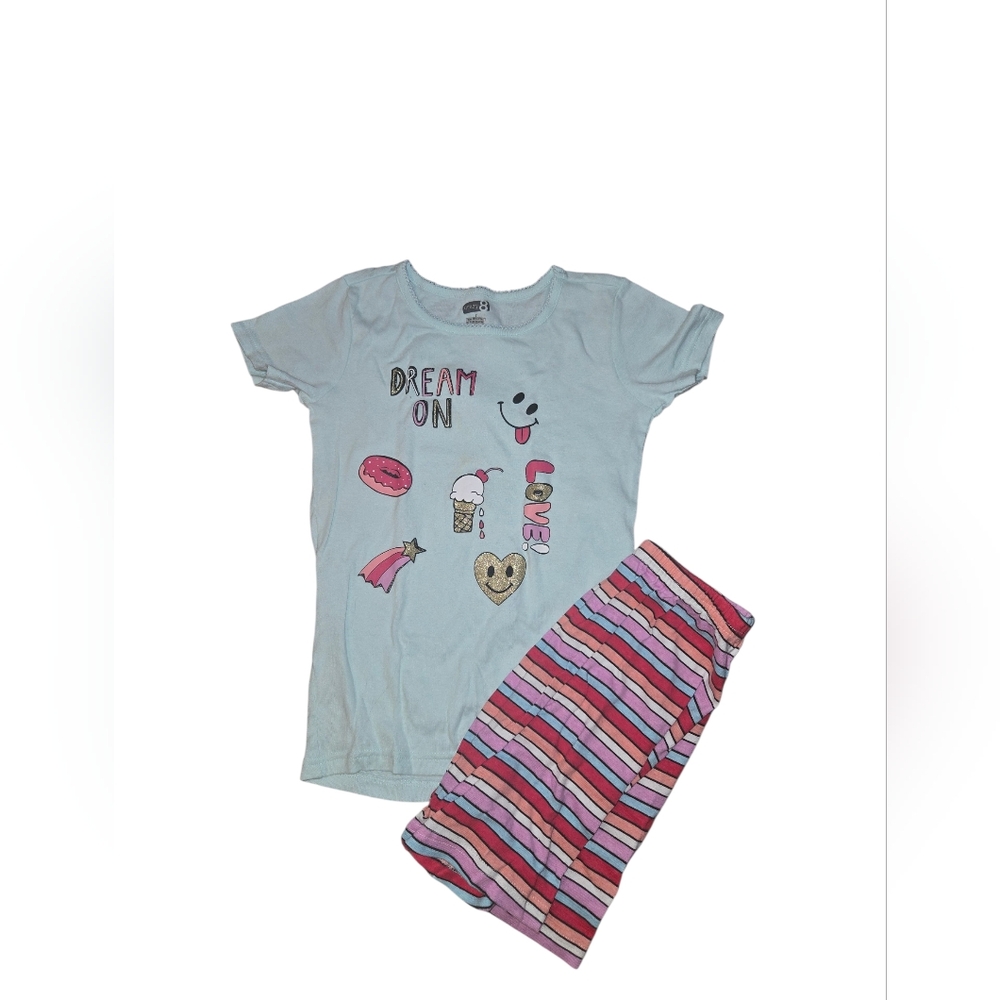Crazy 8 Light Blue Short-Sleeve 'Dream On' Pajama Set with Pink Striped Pants